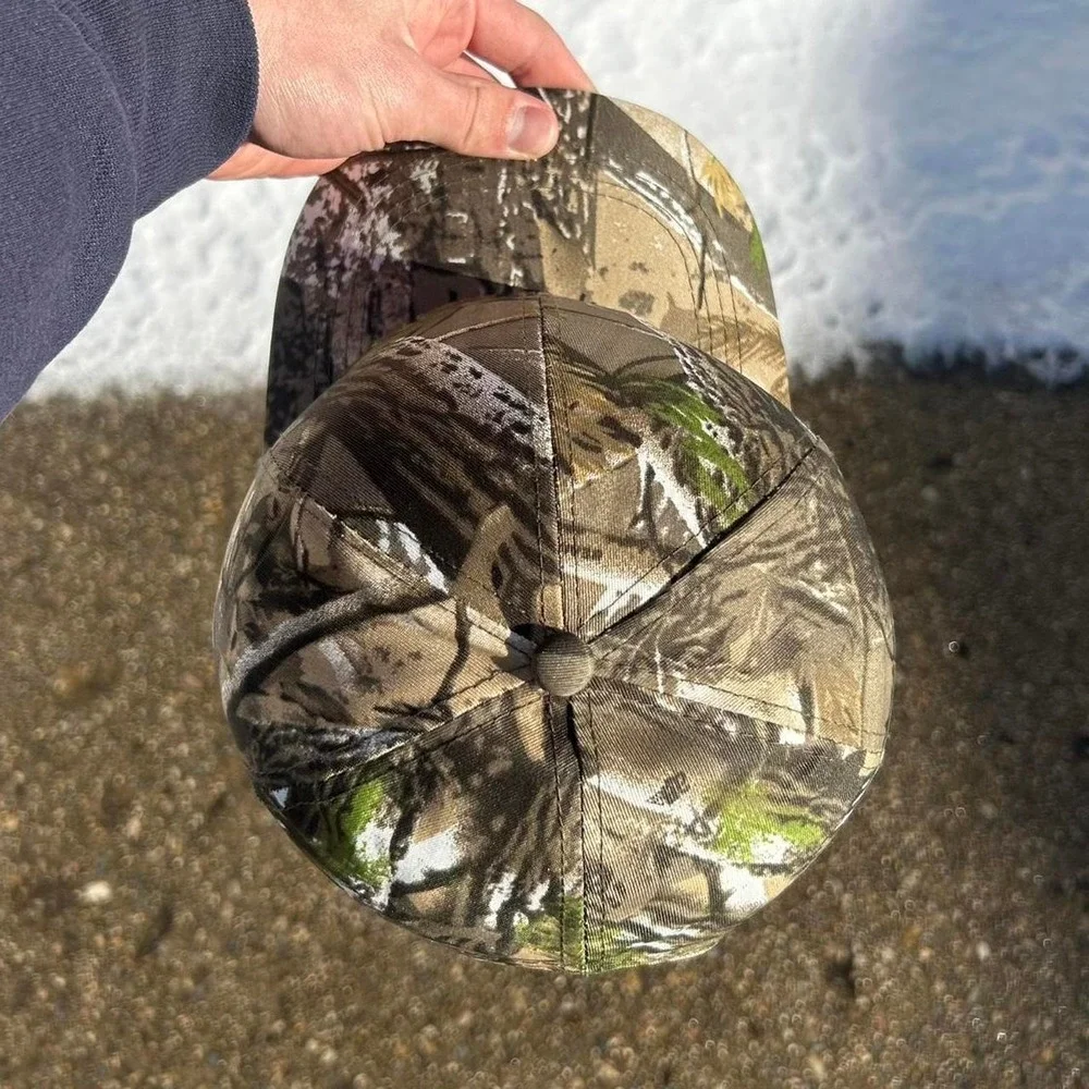Vintage camo real tree hat cap strap back brown cyber grunge